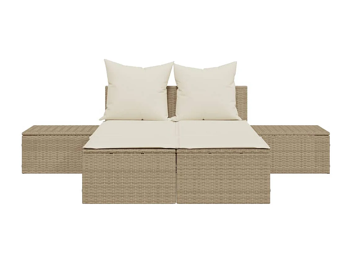 Chaise longue doppia con cuscini in vimini di resina beige