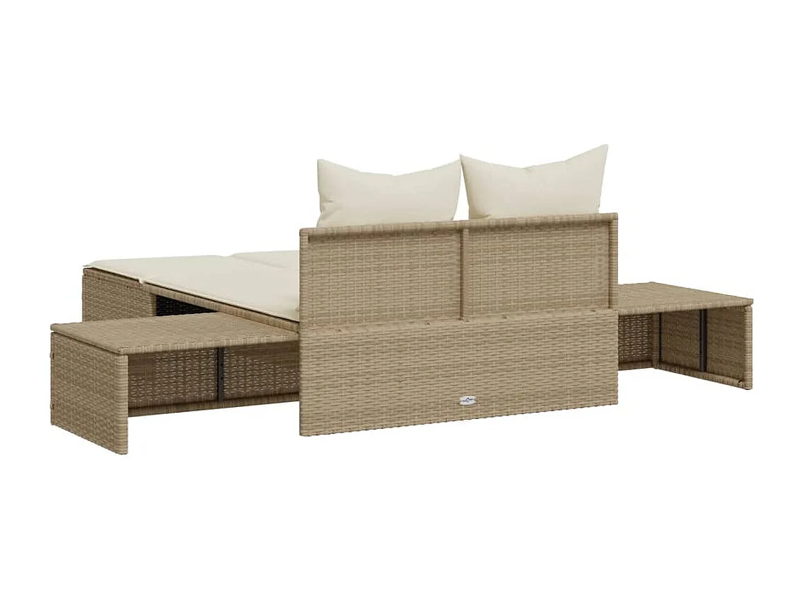 Chaise longue doppia con cuscini in vimini di resina beige
