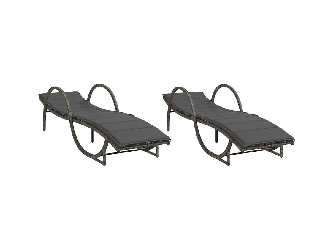 Set van 2 ligstoelen met grijze geweven harskussens