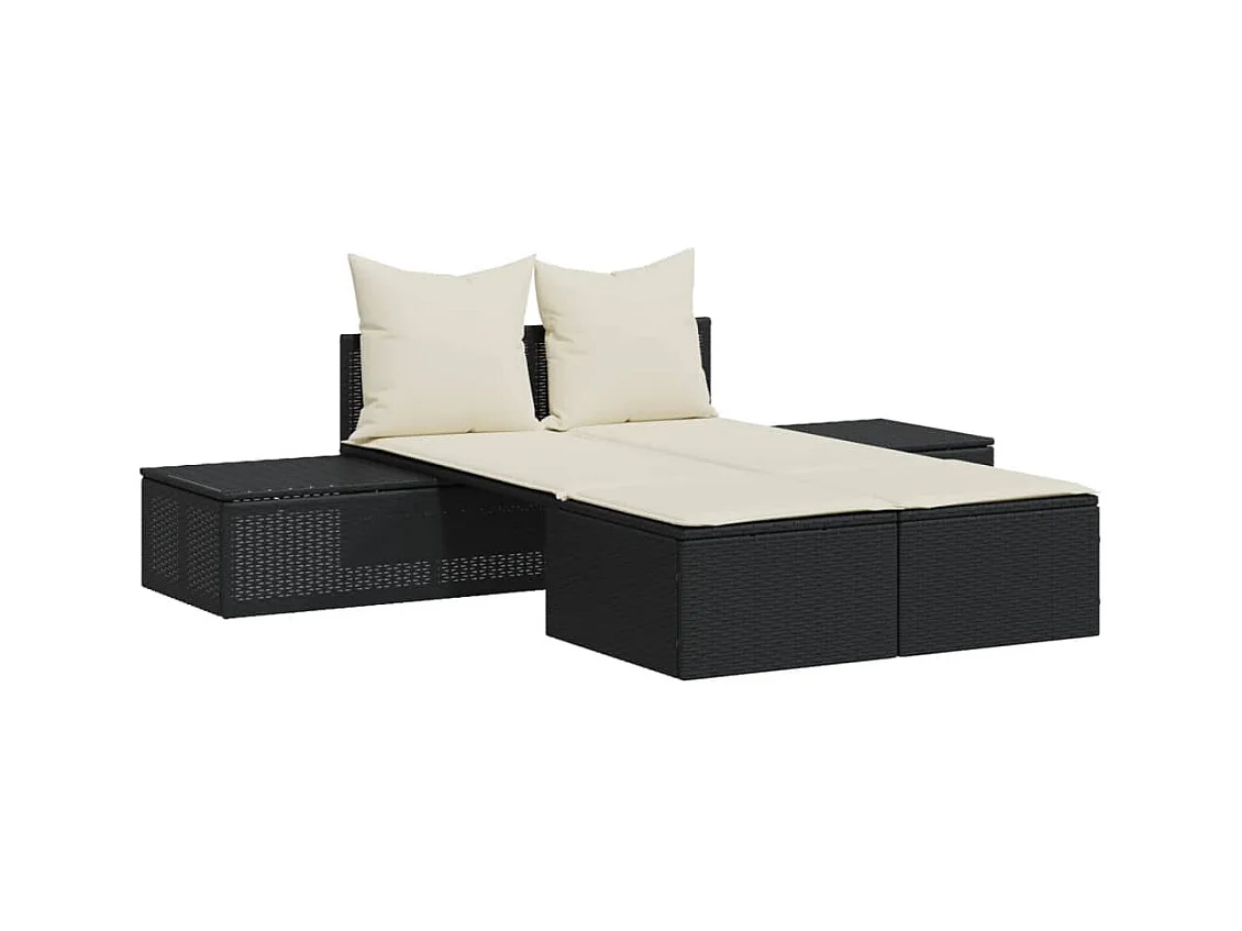 Chaise longue doble con cojines de mimbre de resina negra