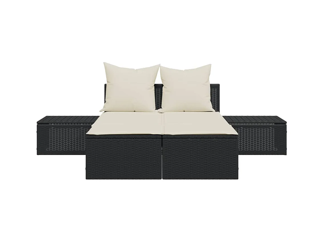 Chaise longue doble con cojines de mimbre de resina negra