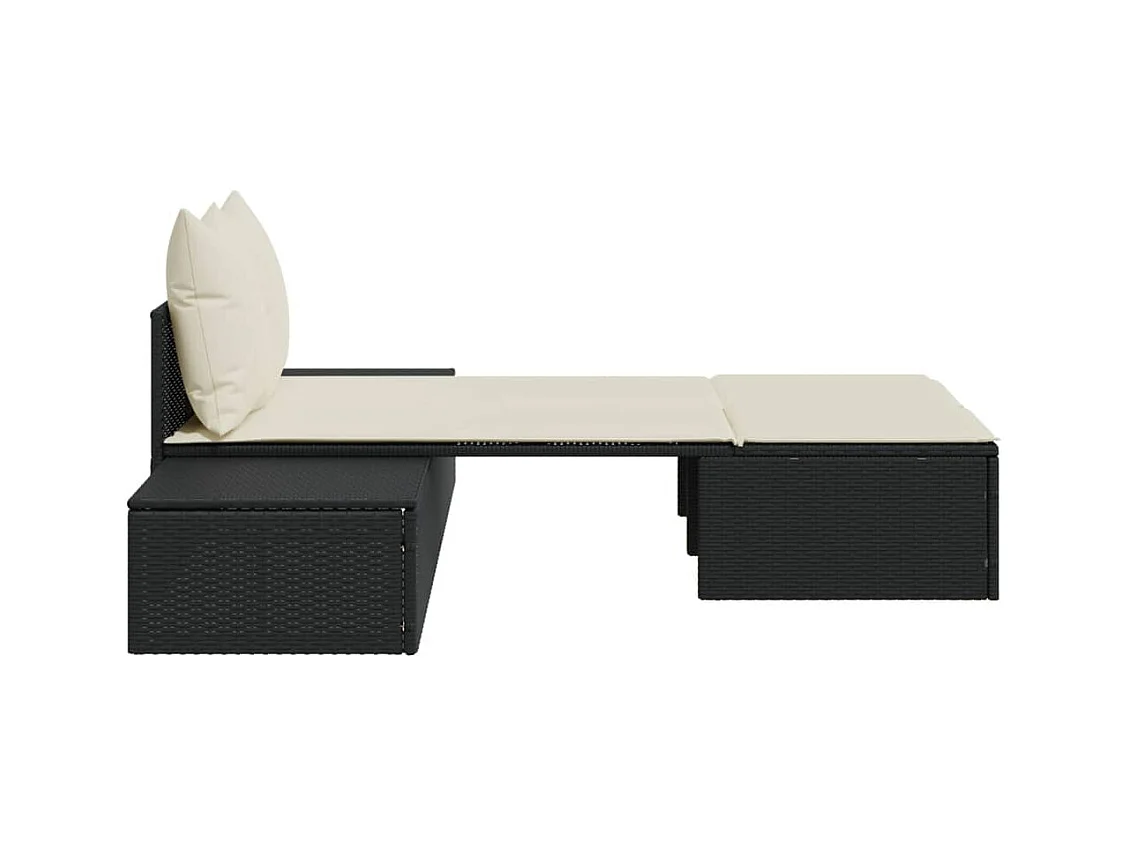 Chaise longue doble con cojines de mimbre de resina negra