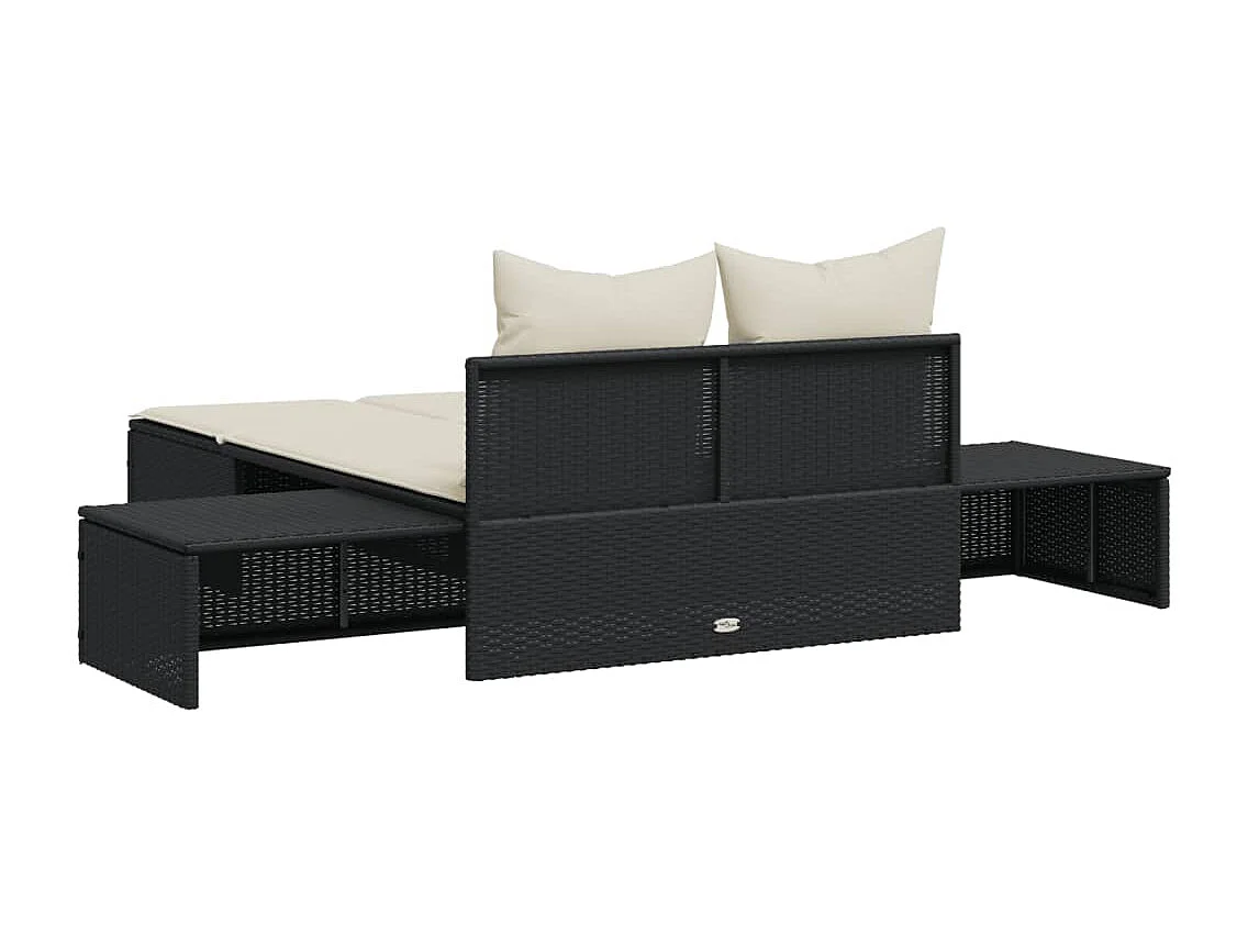 Chaise longue doble con cojines de mimbre de resina negra