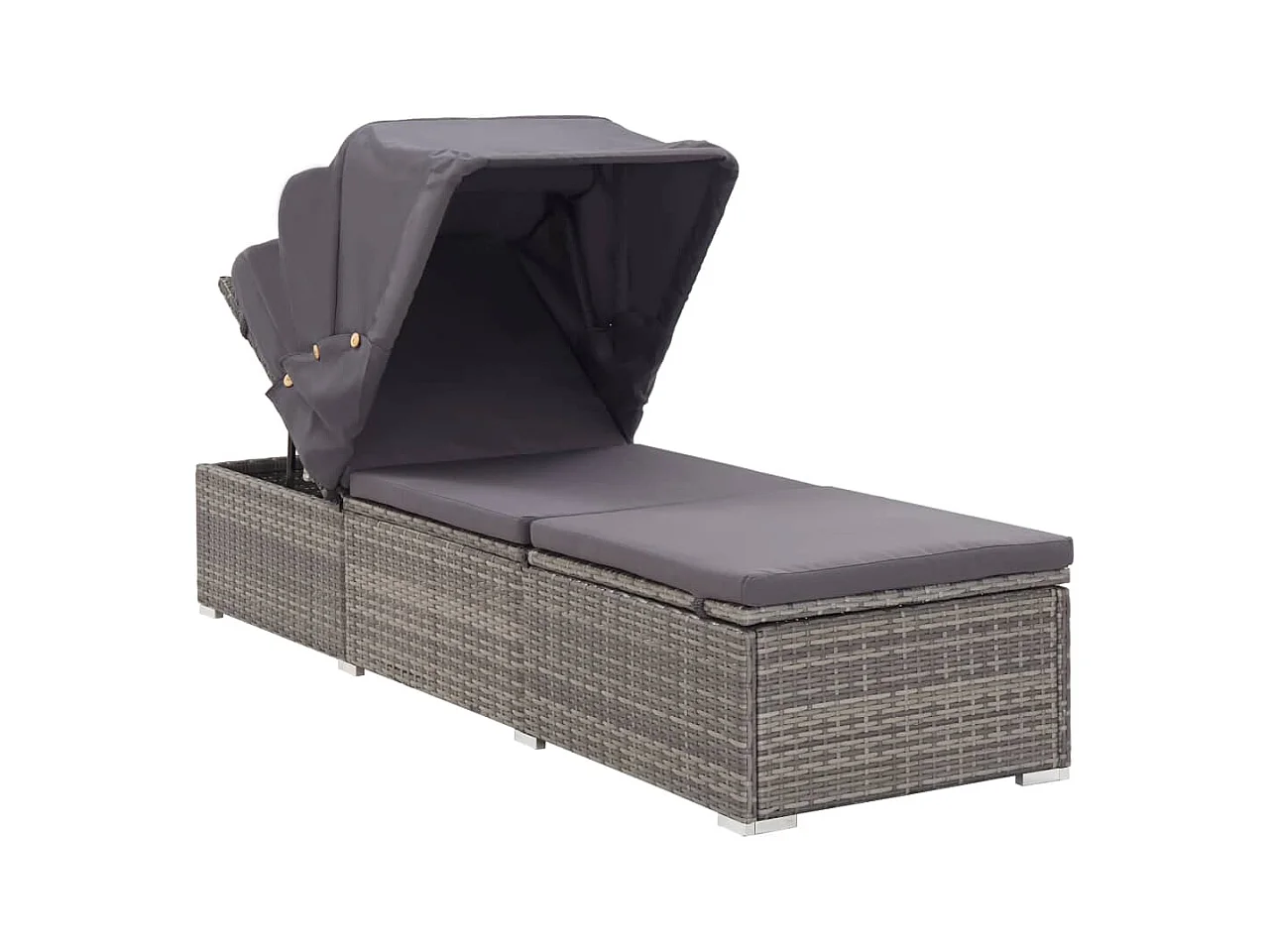 Chaise longue met baldakijn en kussen Grijs geweven hars