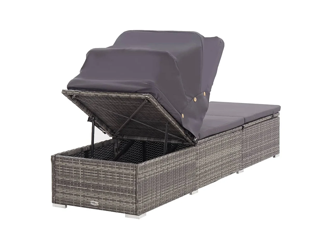 Chaise longue met baldakijn en kussen Grijs geweven hars