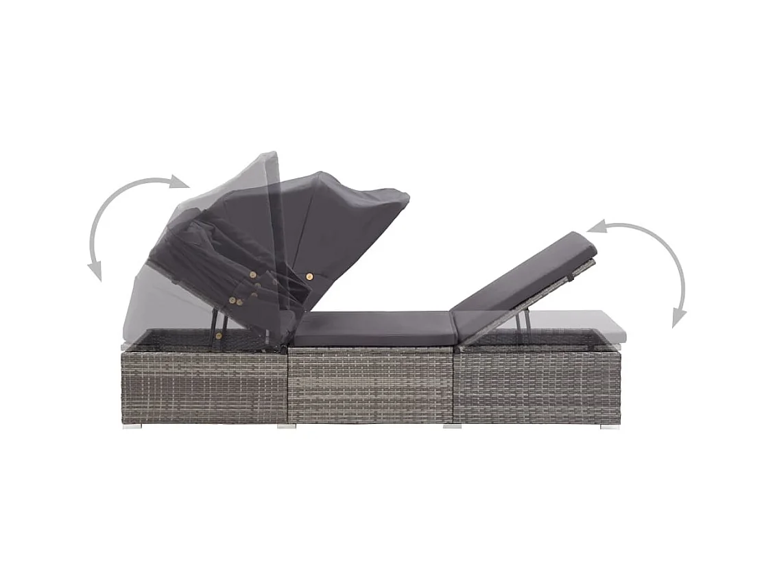 Chaise longue met baldakijn en kussen Grijs geweven hars