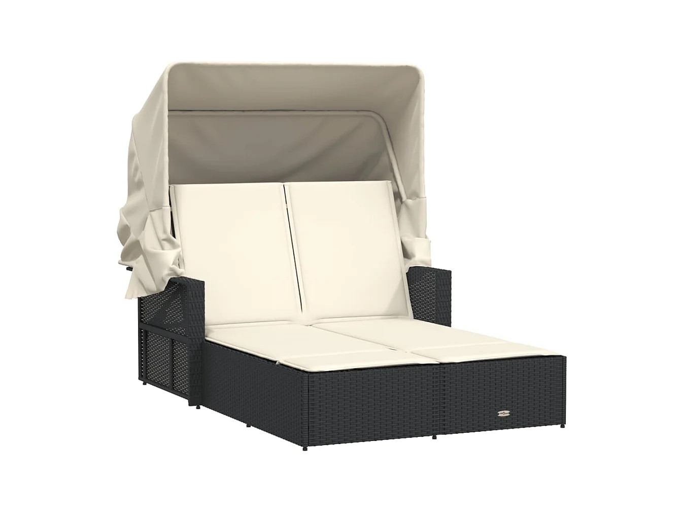 Dubbele chaise longue met zonnescherm en zwarte rieten kussens