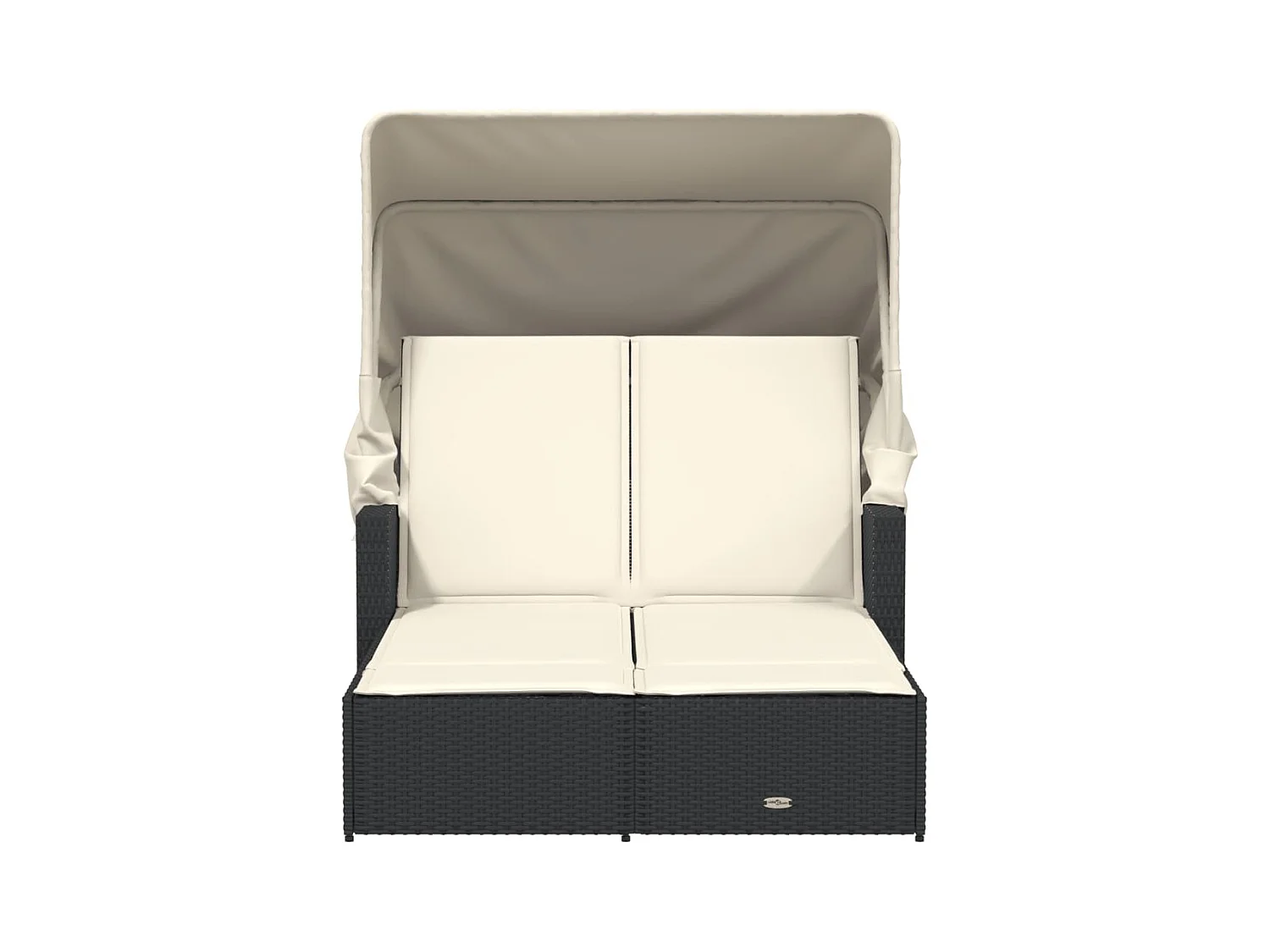 Dubbele chaise longue met zonnescherm en zwarte rieten kussens