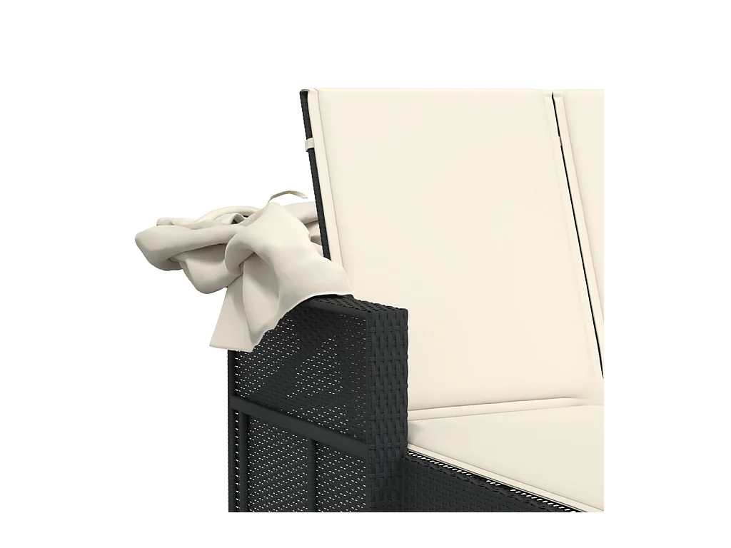 Dubbele chaise longue met zonnescherm en zwarte rieten kussens