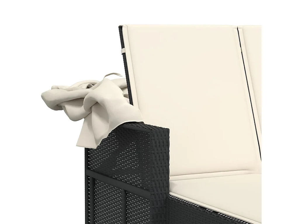 Chaise longue doppia con tenda da sole e cuscini in vimini nero