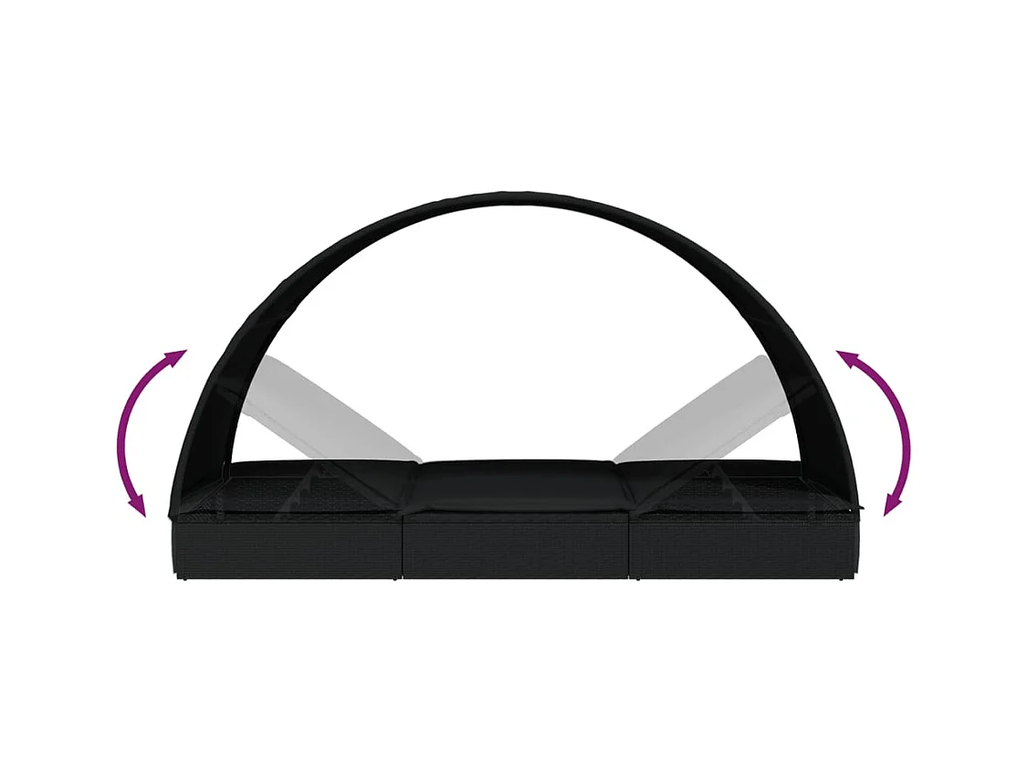 2-zits ligstoel met rond zwart dak 211x112x140 cm