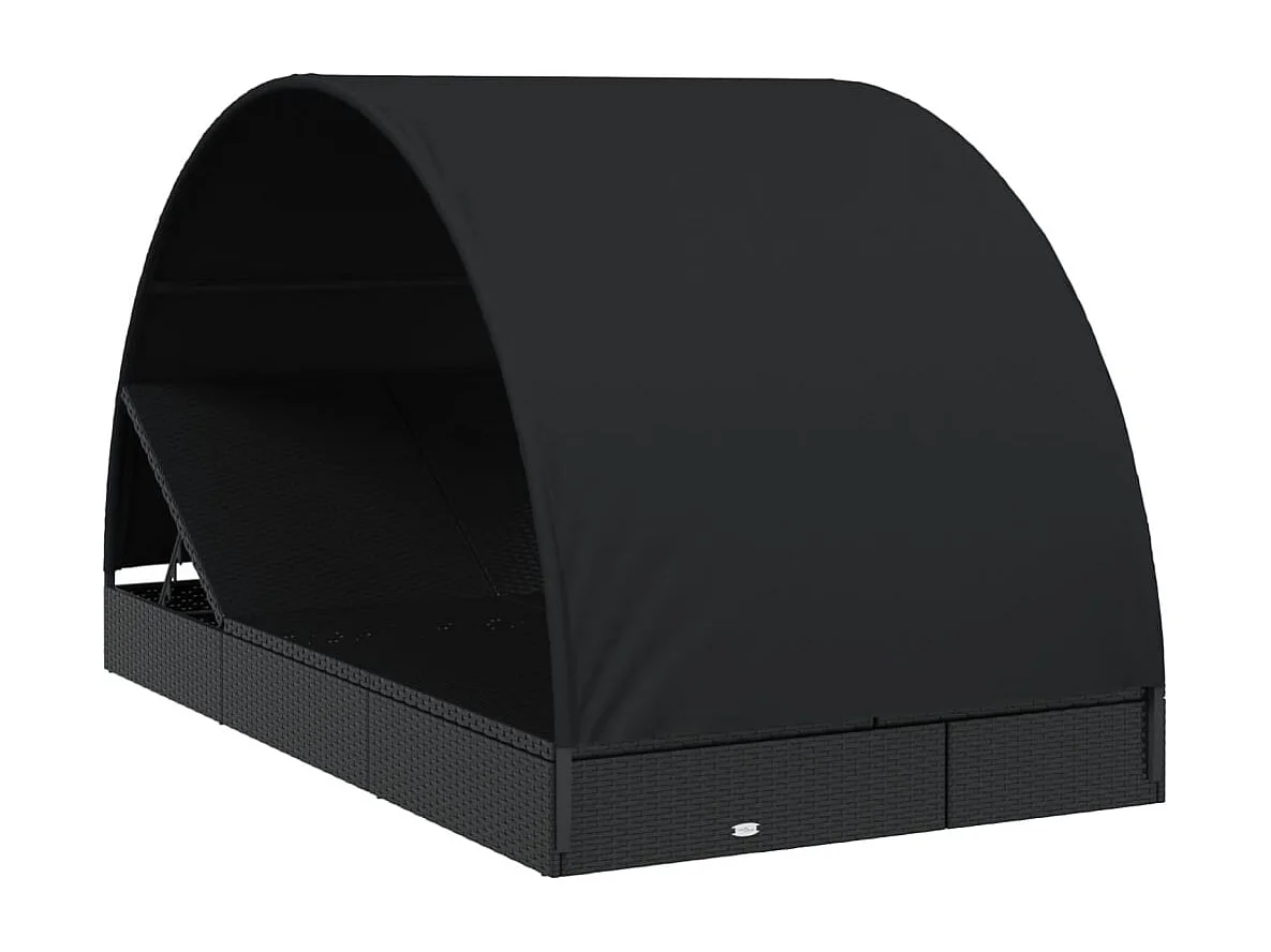 Transat 2 places avec toit rond noir 211x112x140 cm