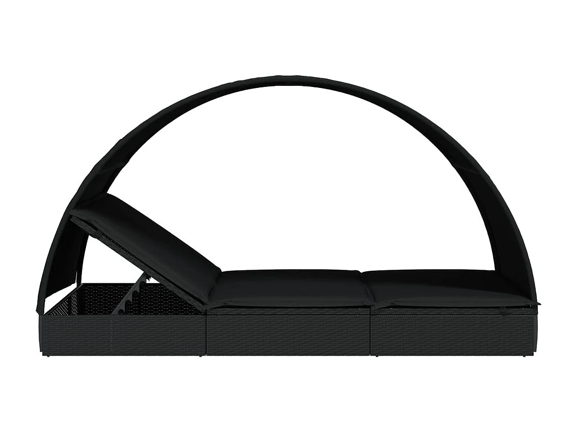 Transat 2 places avec toit rond noir 211x112x140 cm