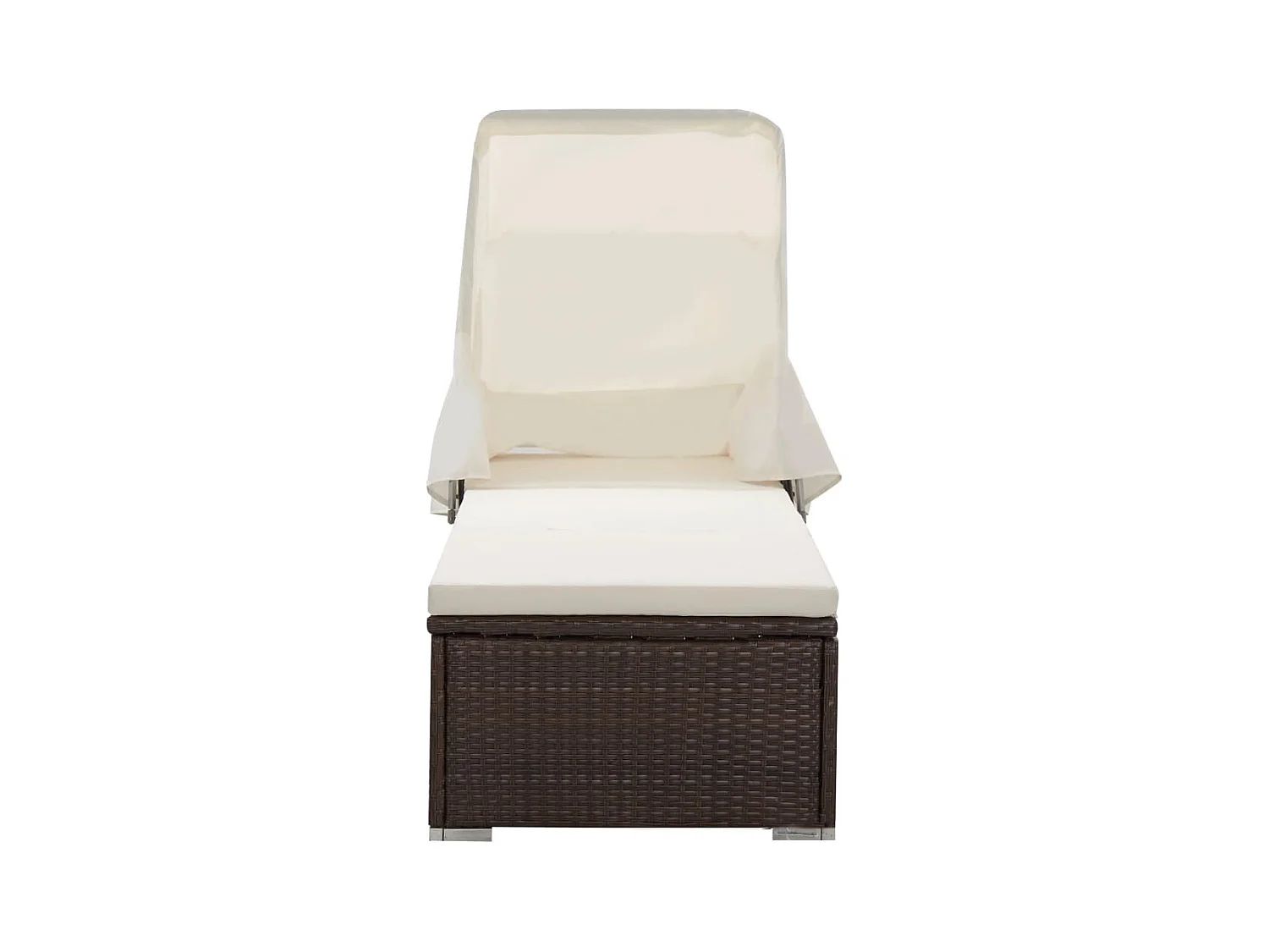 Chaise longue met zonnescherm en bruin geweven harskussen