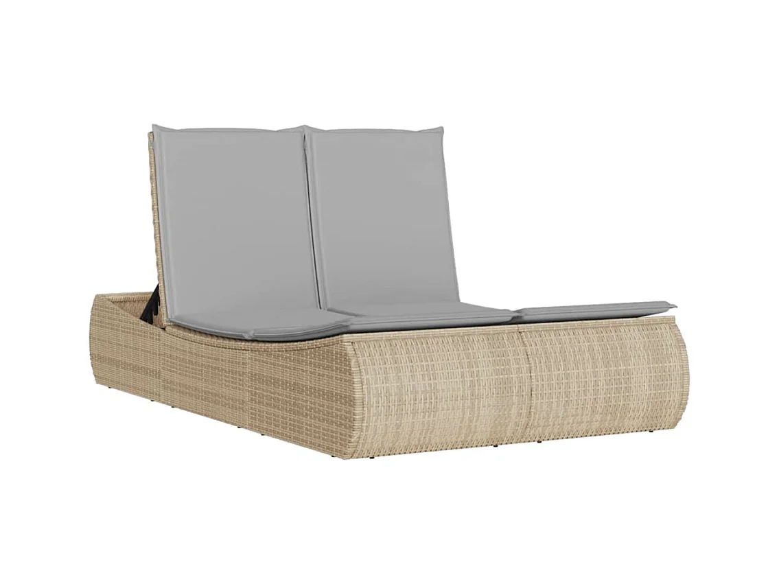 Dubbele chaise longue met beige kunsthars rieten kussens