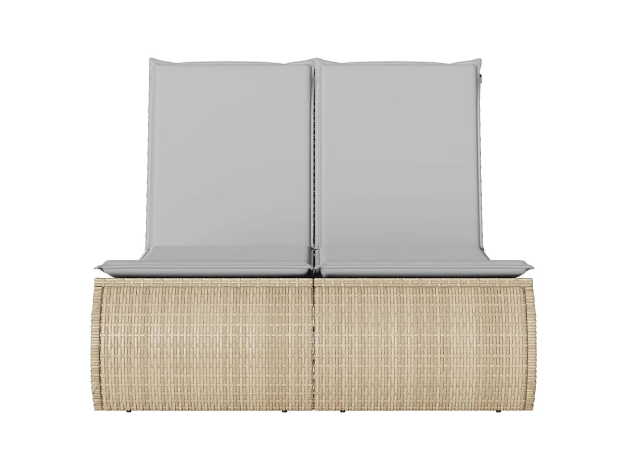 Dubbele chaise longue met beige kunsthars rieten kussens