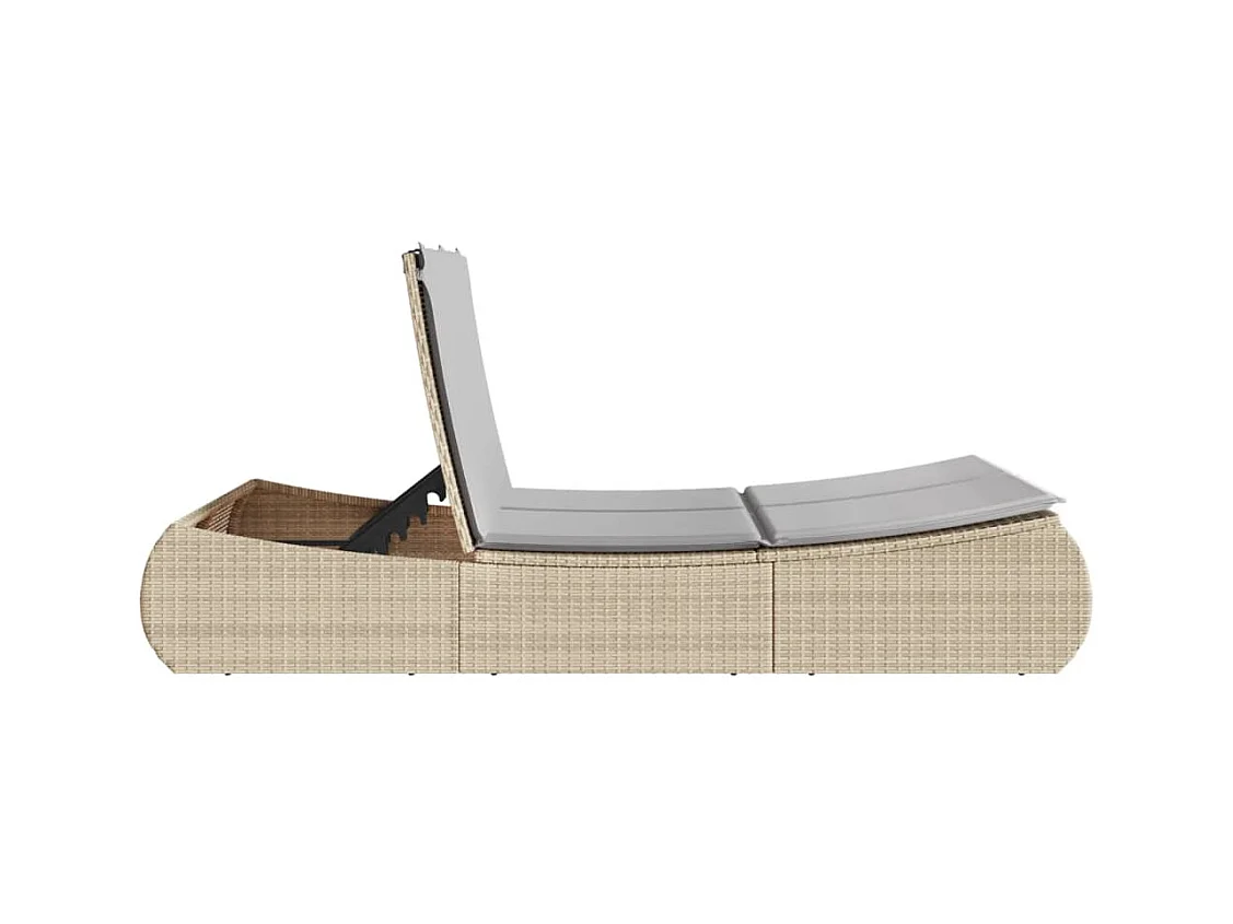 Dubbele chaise longue met beige kunsthars rieten kussens