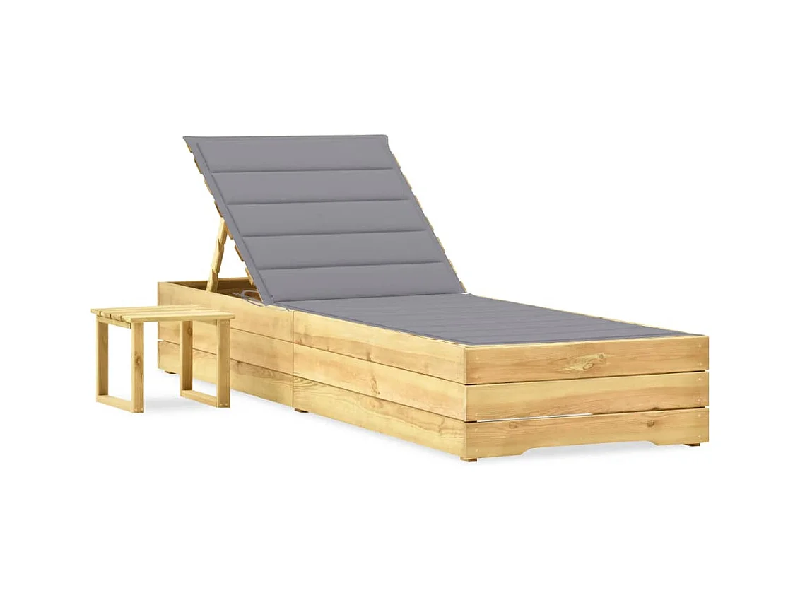 Chaise longue de jardin avec table et coussin Pin imprégné