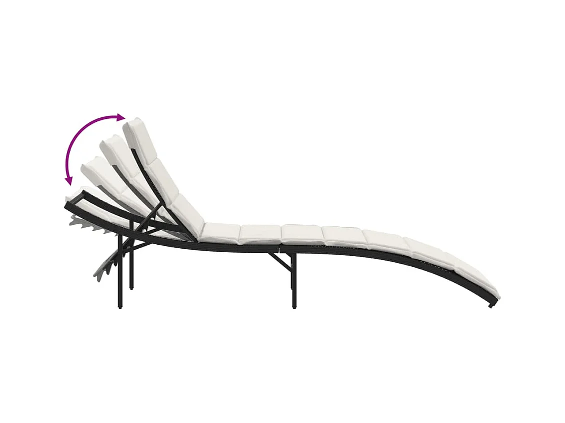 Chaise longue met zwart kussen 55x199x50 cm geweven hars