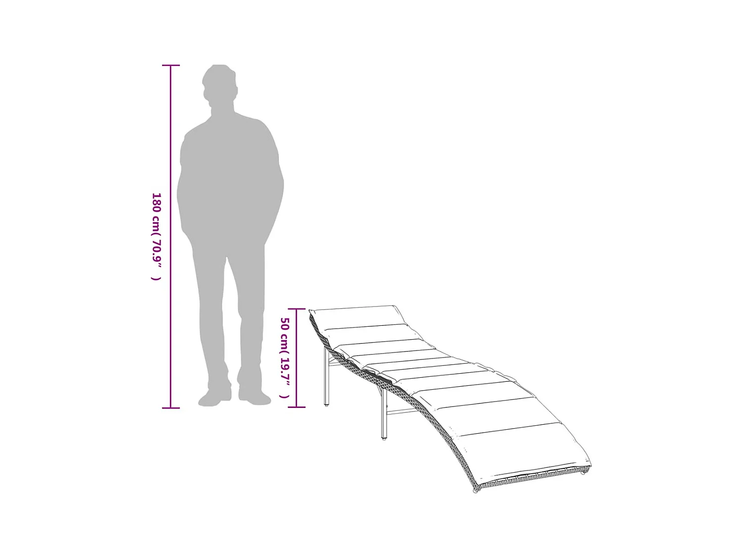 Chaise longue met zwart kussen 55x199x50 cm geweven hars