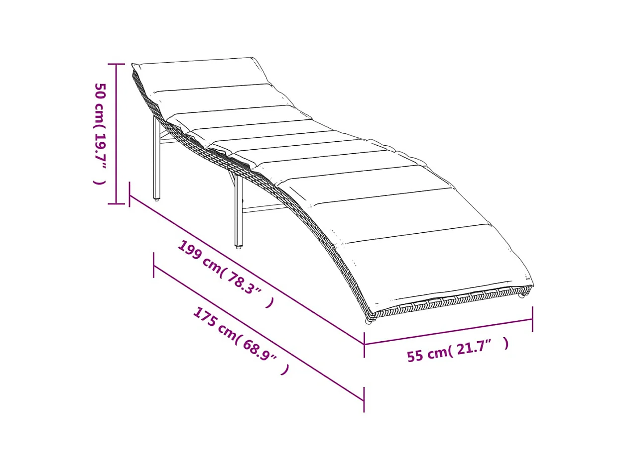 Chaise longue met zwart kussen 55x199x50 cm geweven hars