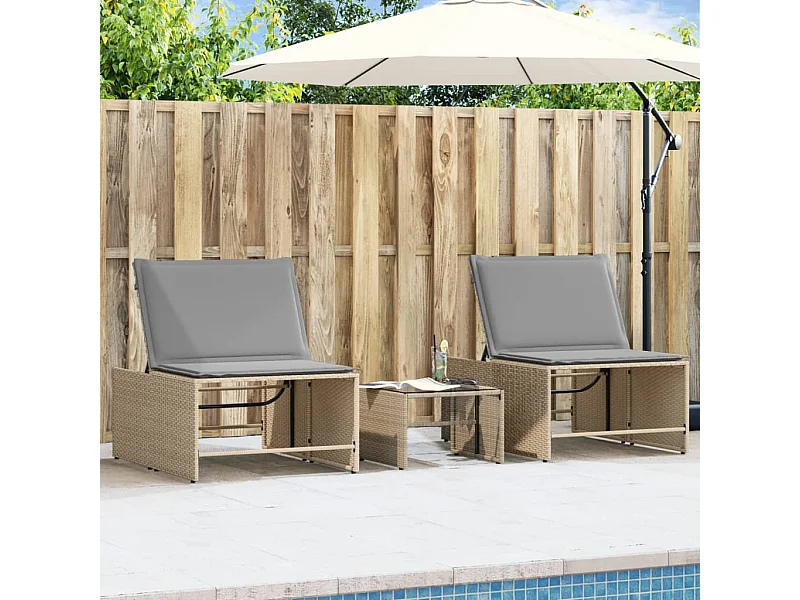 Poltrone da salotto in 2 pezzi con tavolo in vimini beige