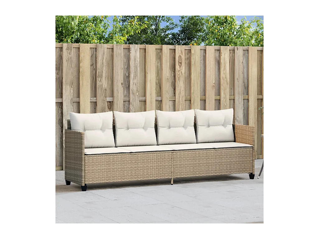 Chaise longue met beige kunsthars rieten kussens