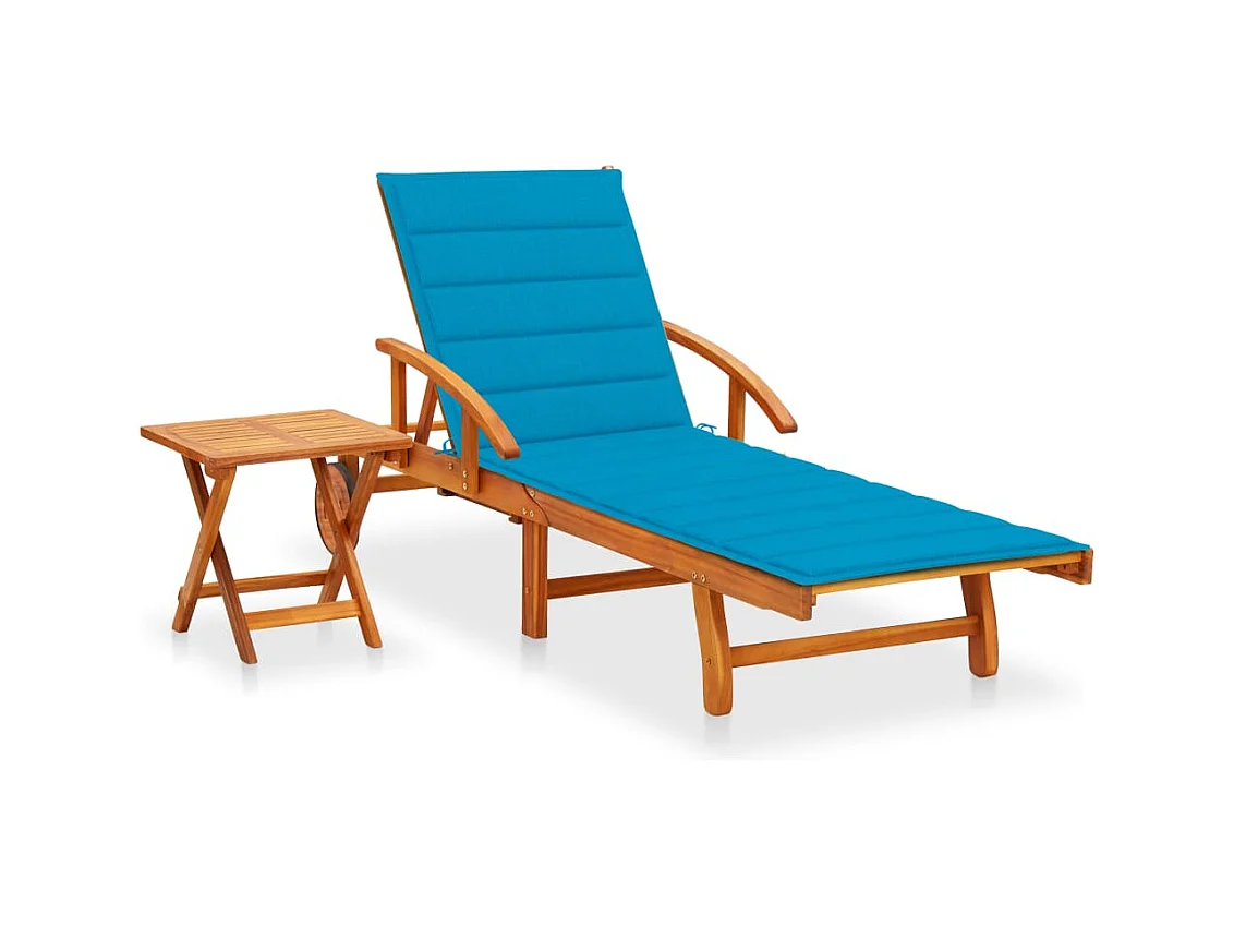 Chaise longue de jardin avec table et coussin Bois d'acacia