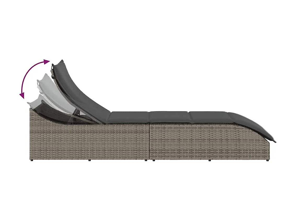 Chaise longue pliante coussin et rangement gris résine tressée