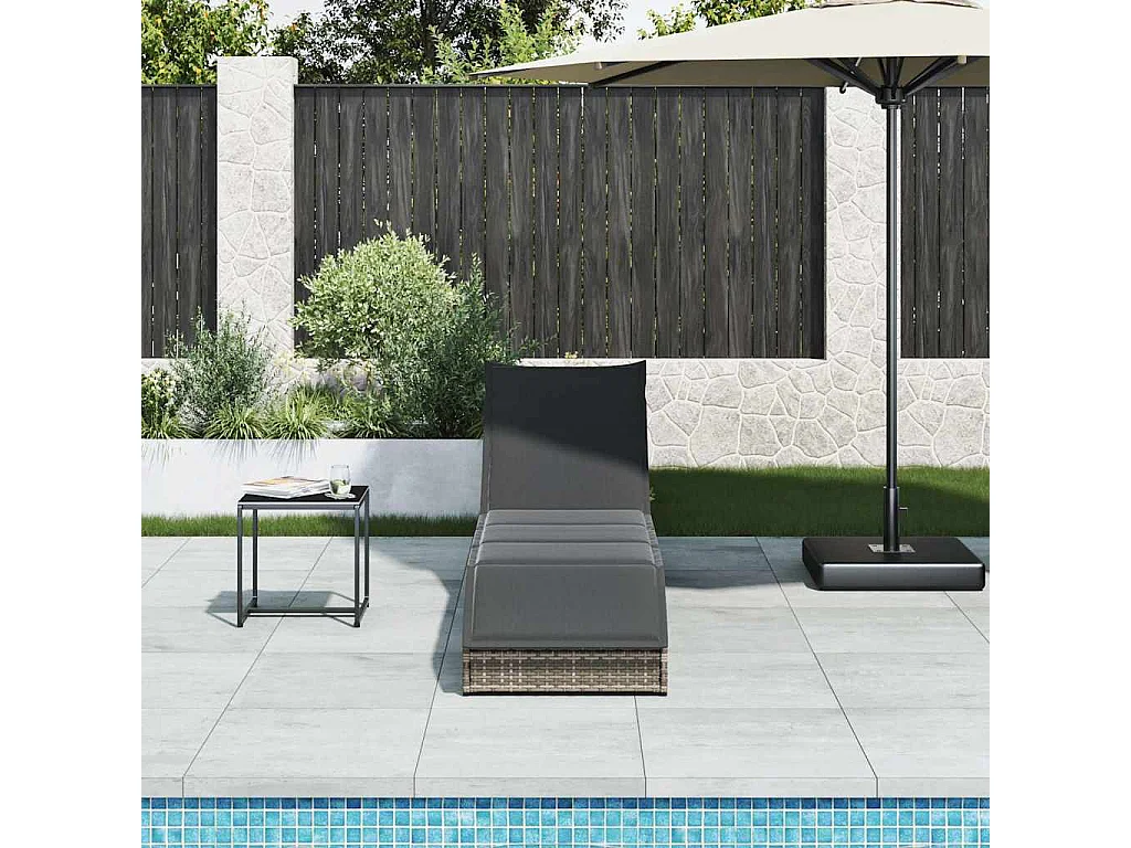 Sillón plegable con cojín y almacenaje en resina tejida color gris