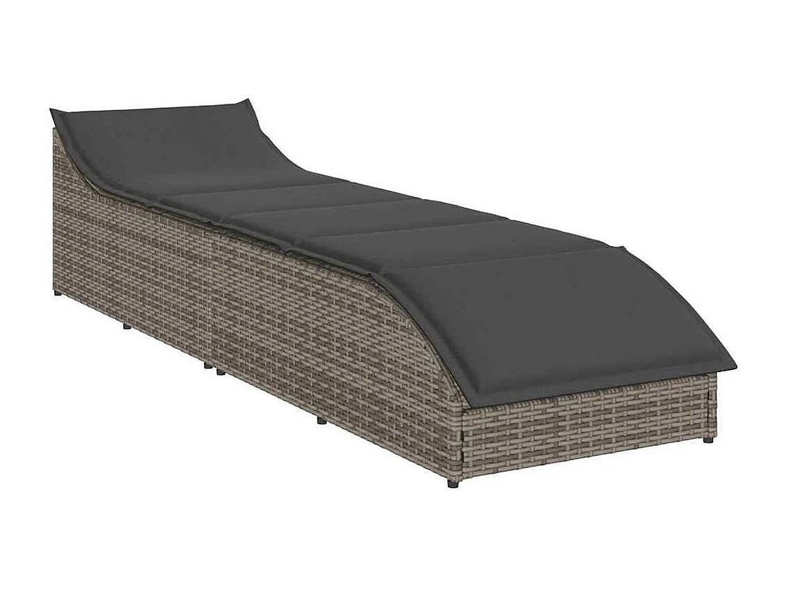 Sillón plegable con cojín y almacenaje en resina tejida color gris