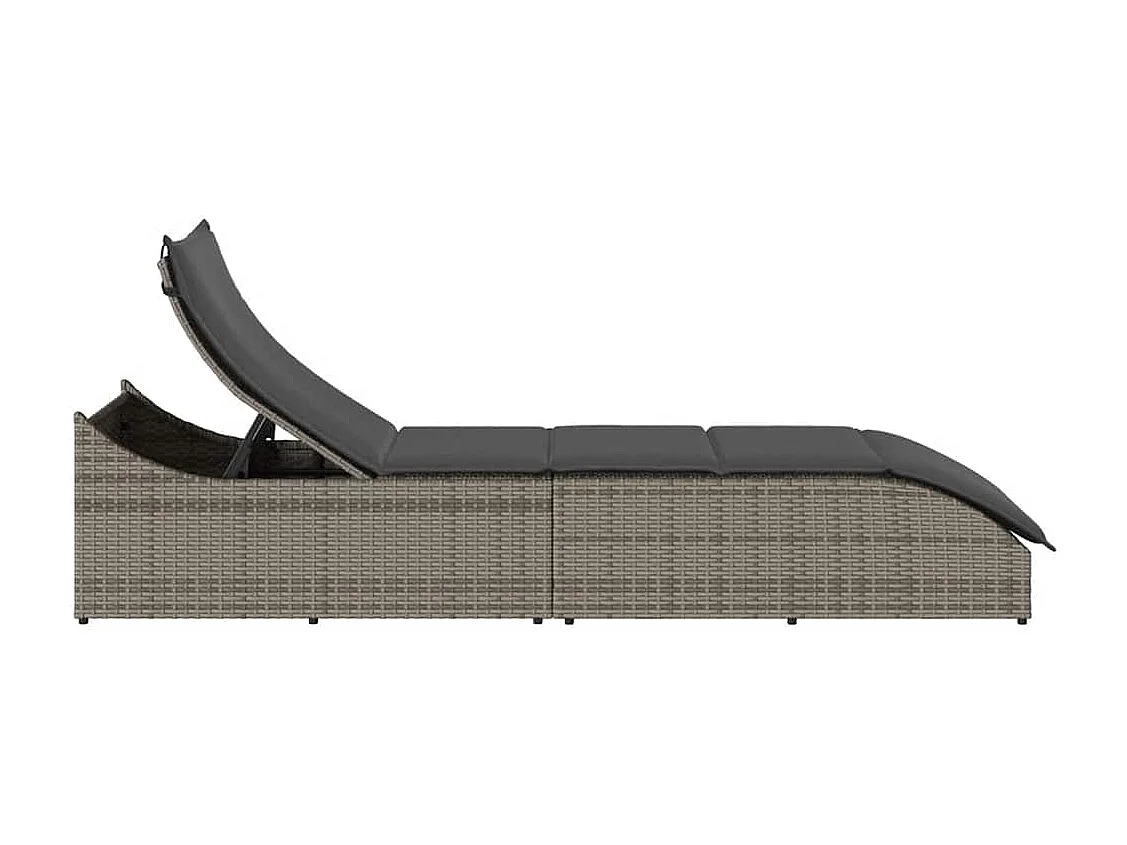 Sillón plegable con cojín y almacenaje en resina tejida color gris