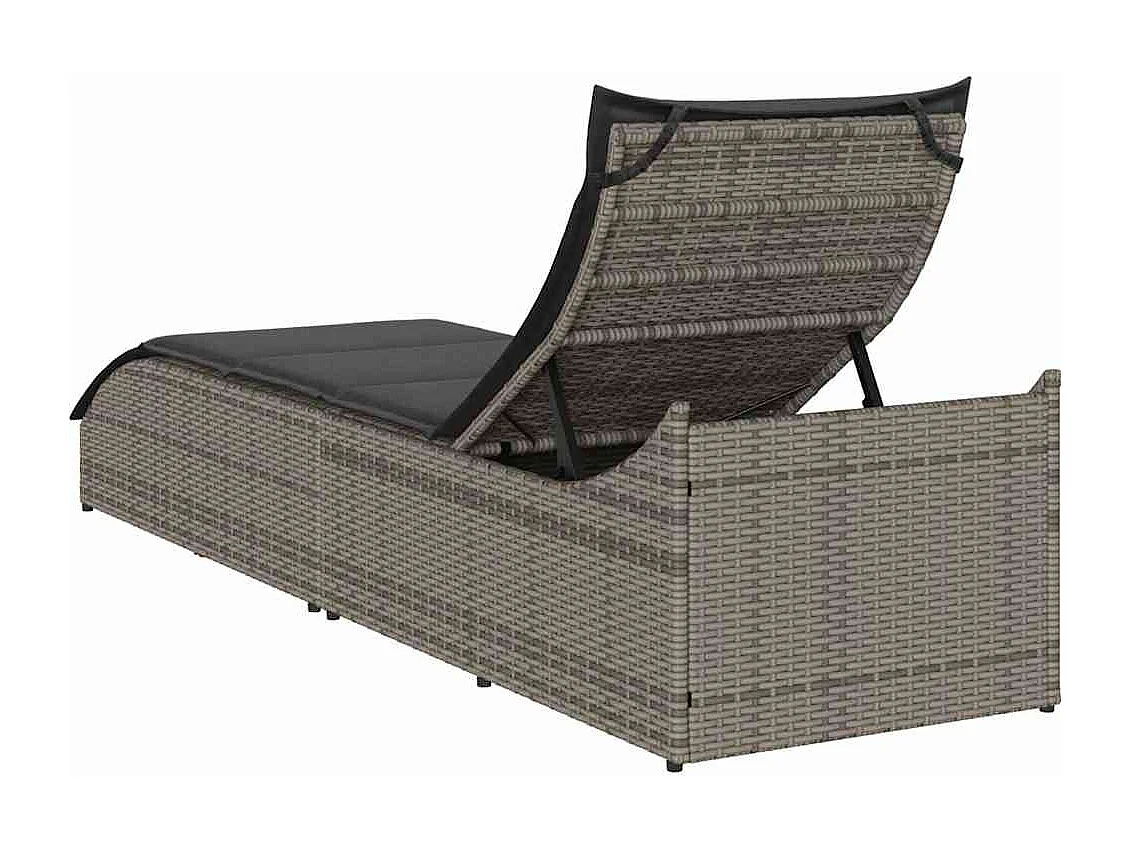 Sillón plegable con cojín y almacenaje en resina tejida color gris