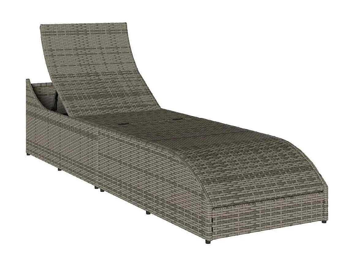 Sillón plegable con cojín y almacenaje en resina tejida color gris