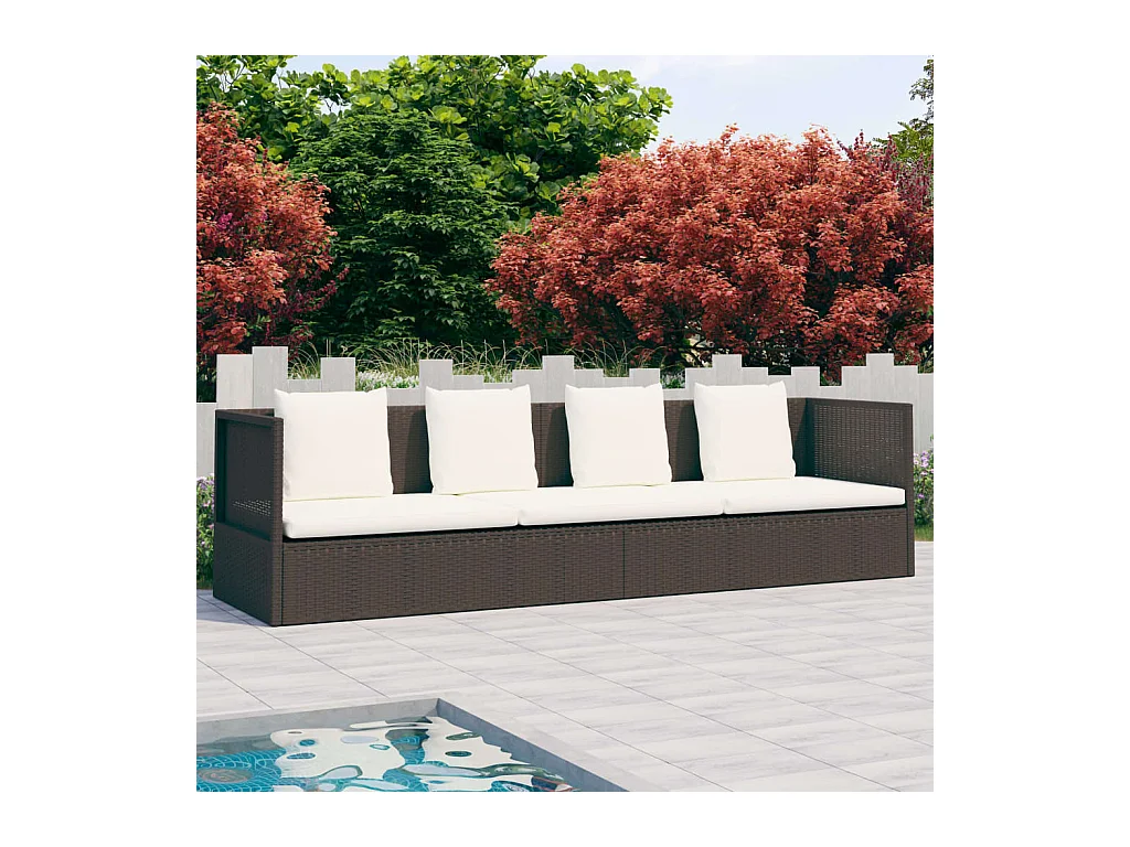 Lit de jardin avec coussin et oreillers Résine tressée Marron