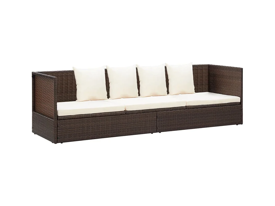 Lit de jardin avec coussin et oreillers Résine tressée Marron