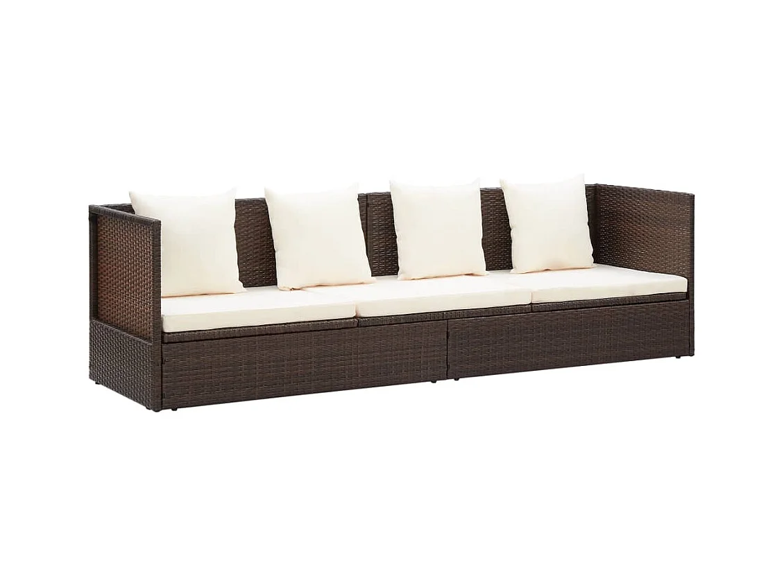 Lit de jardin avec coussin et oreillers Résine tressée Marron