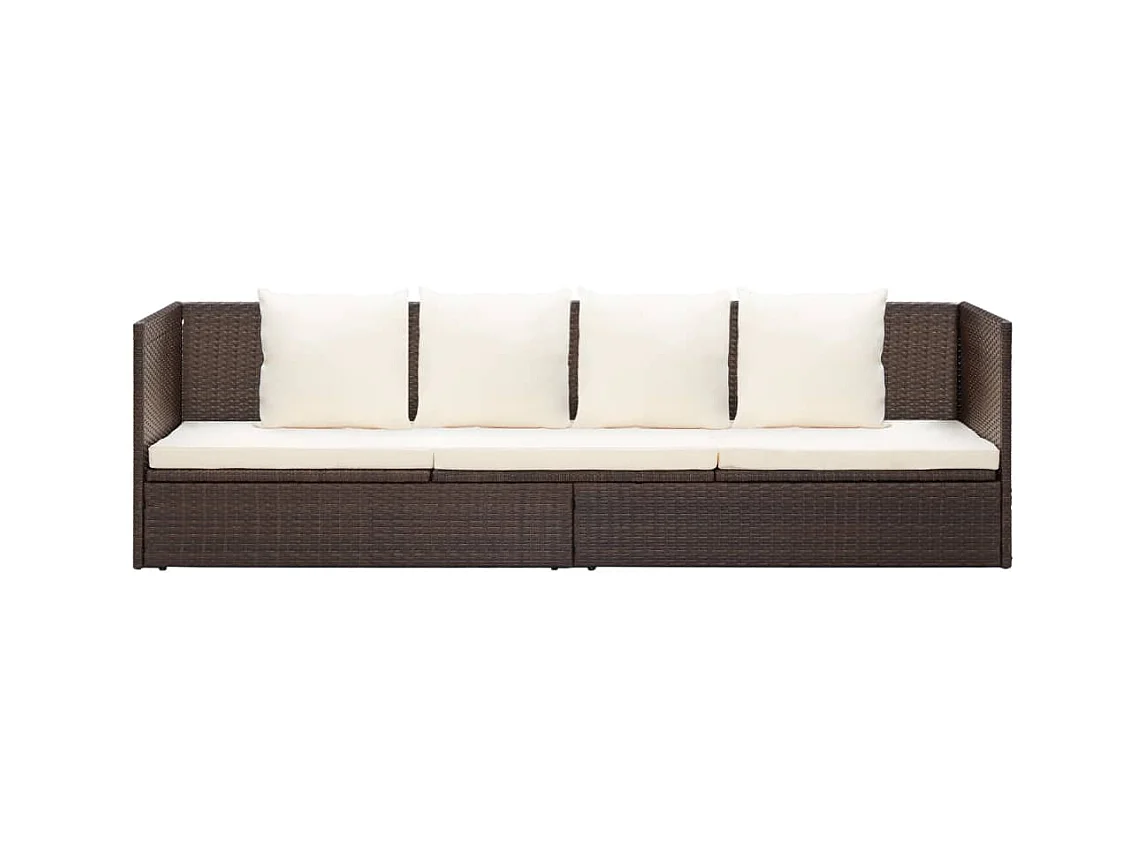 Lit de jardin avec coussin et oreillers Résine tressée Marron