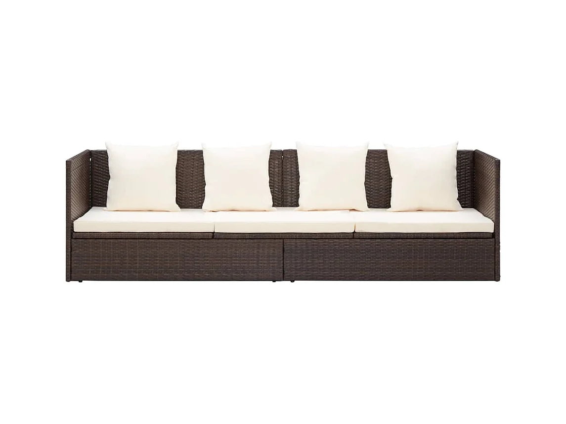 Lit de jardin avec coussin et oreillers Résine tressée Marron