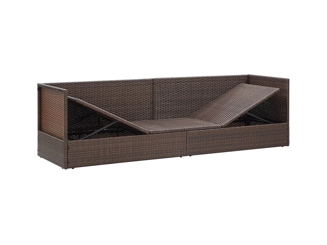 Lit de jardin avec coussin et oreillers Résine tressée Marron