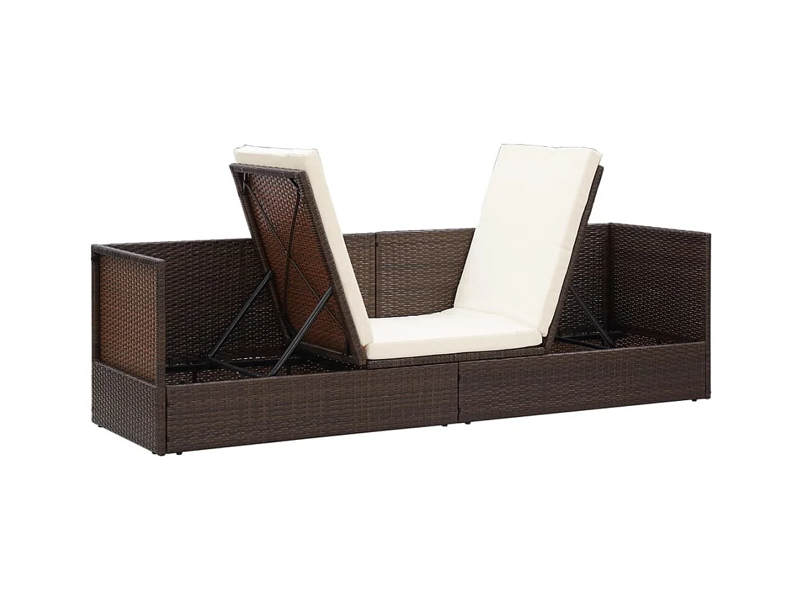 Lit de jardin avec coussin et oreillers Résine tressée Marron