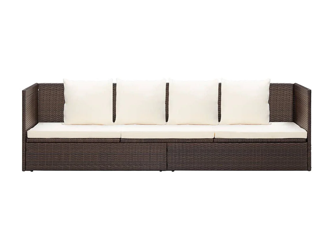 Lit de jardin avec coussin et oreillers Résine tressée Marron