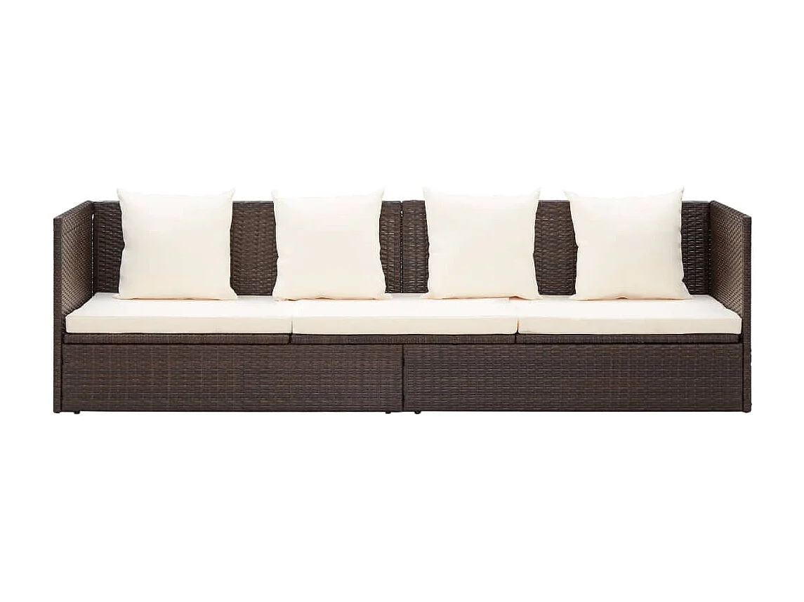 Lit de jardin avec coussin et oreillers Résine tressée Marron