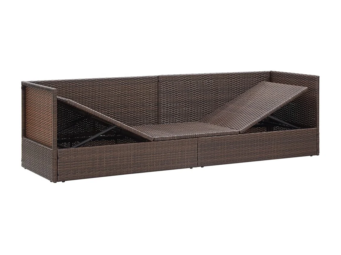 Lit de jardin avec coussin et oreillers Résine tressée Marron