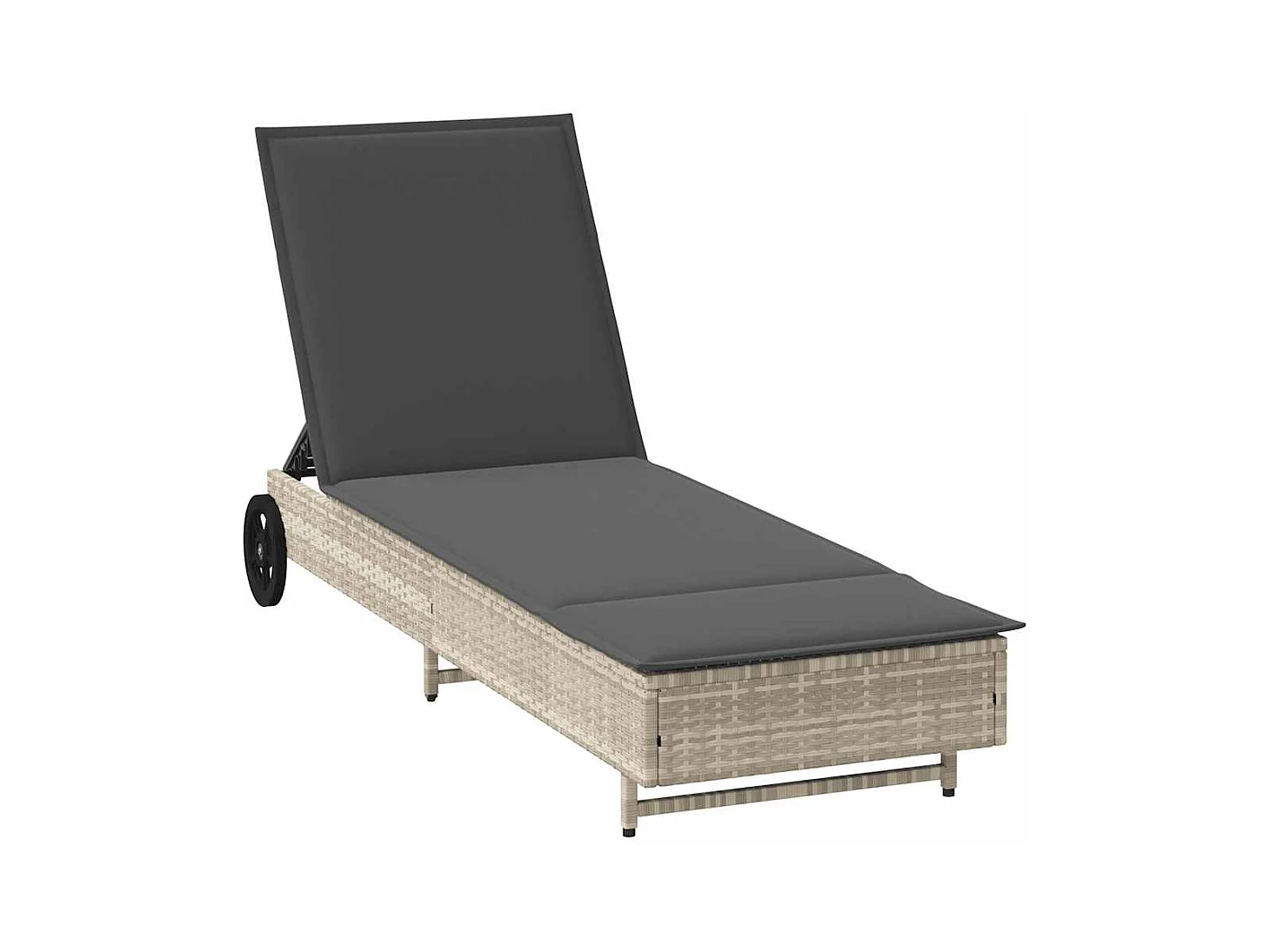 Chaise longue avec roues et coussins gris clair résine tressée