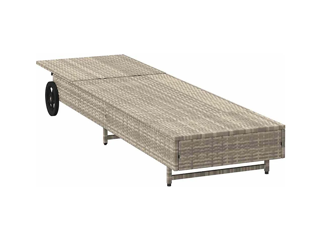 Chaise longue avec roues et coussins gris clair résine tressée