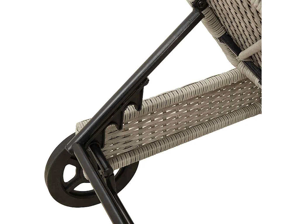 Chaise longue avec roues et coussins gris clair résine tressée
