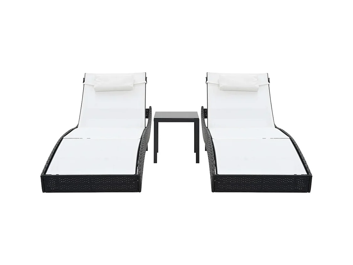 Set van 2 ligbedden met tafel in zwart textileen geweven hars