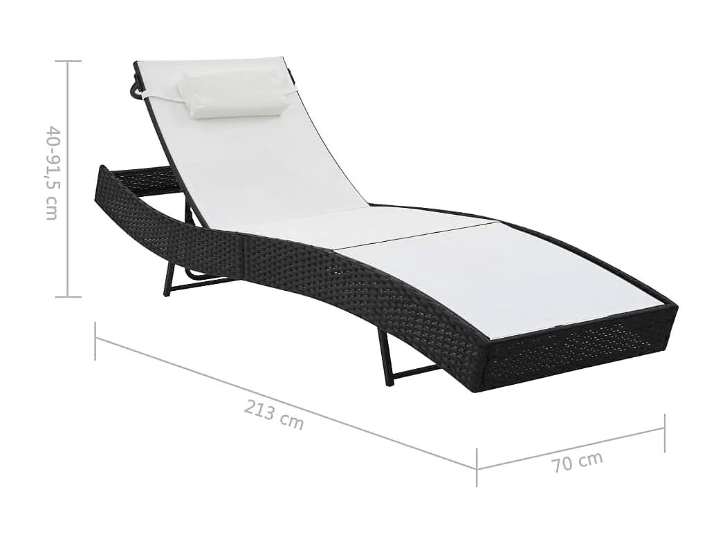 Set van 2 ligbedden met tafel in zwart textileen geweven hars