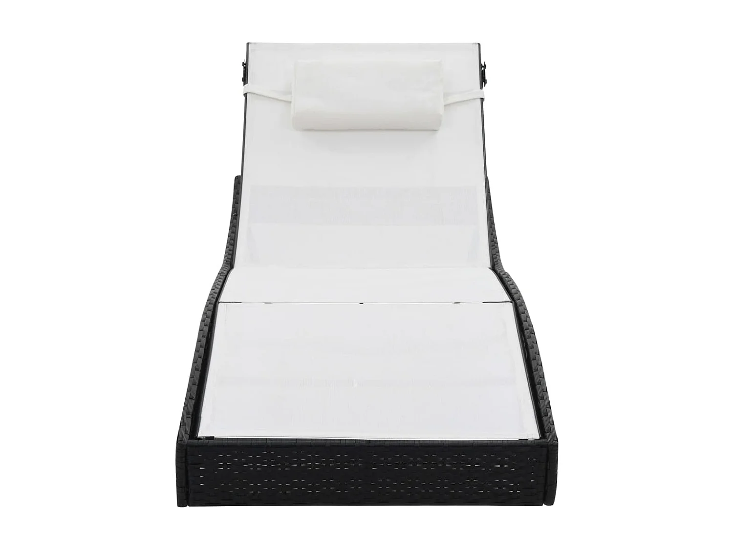 Set di 2 lettini prendisole con tavolo in resina intrecciata textilene nero